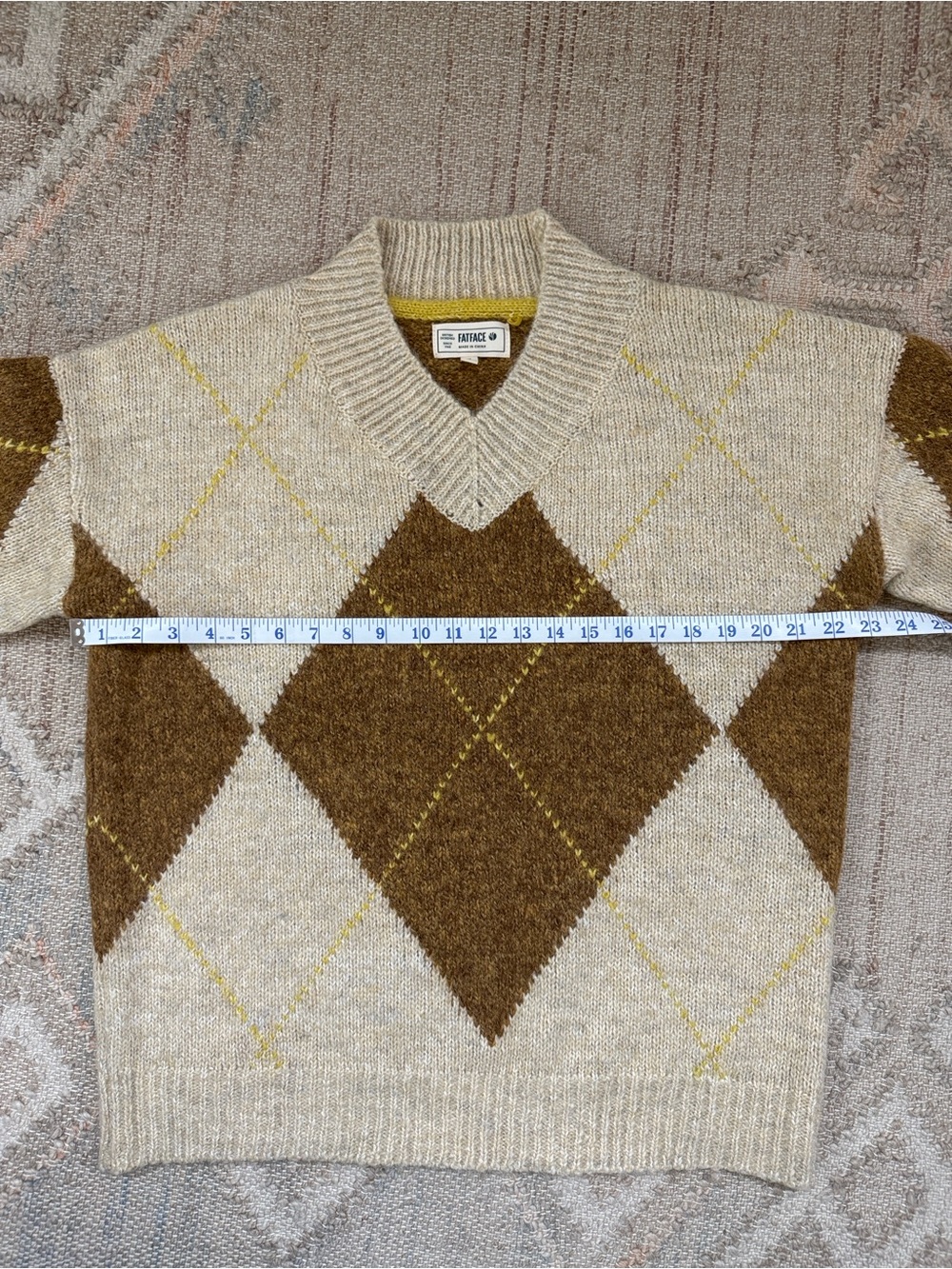 Fat Face Argyle V-Neck Sweater - Picture 11 of 13
